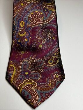 Paisley Silk Tie in Burgundy with Blue and Gold Accents